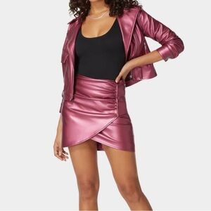 Avec les Filles METALLIC VEGAN LEATHER FAUX WRAP MINI SKIRT small
